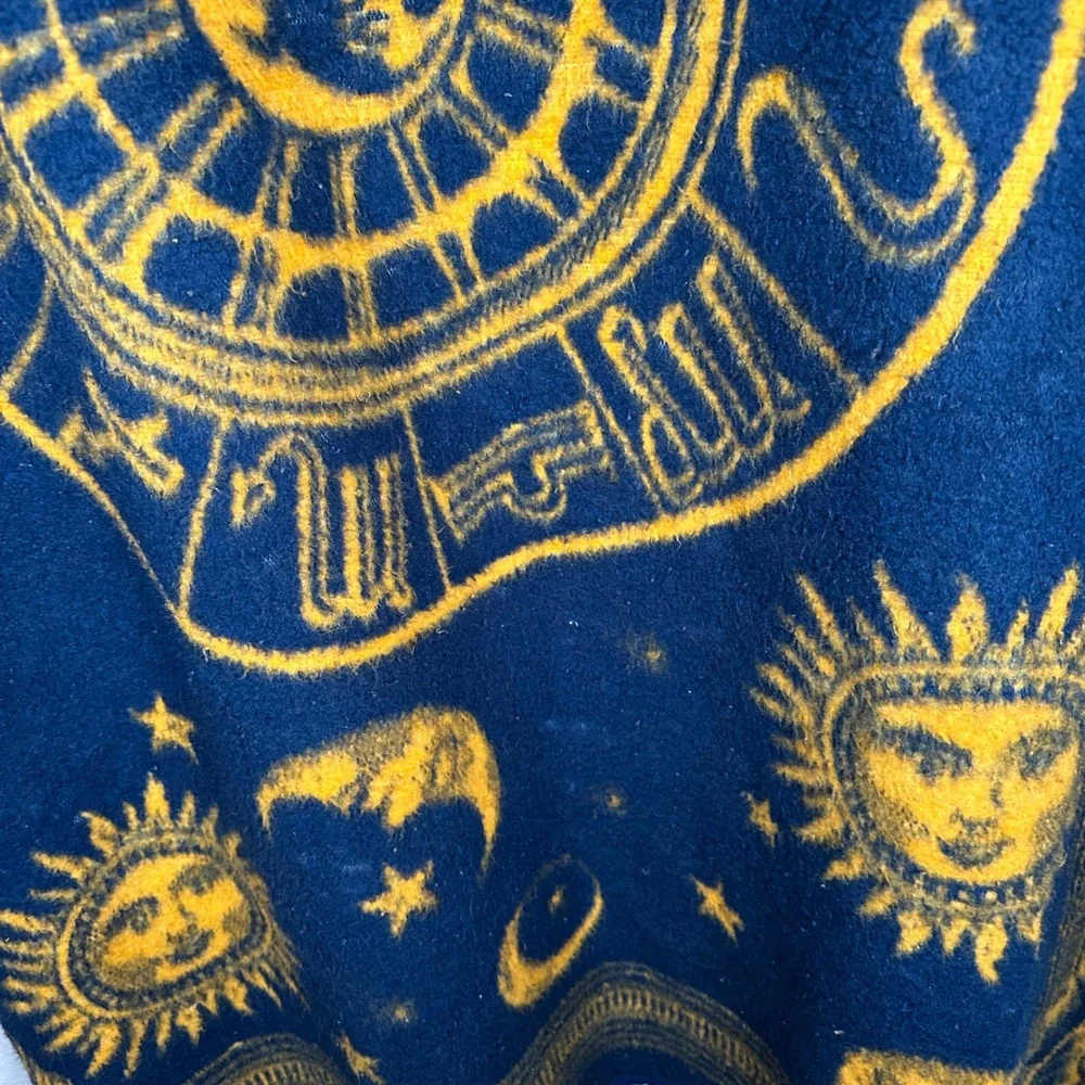 Vintage Biederlack Celestial Zodiac Sun Moon Stars Throw Blanket Blue Gold USA